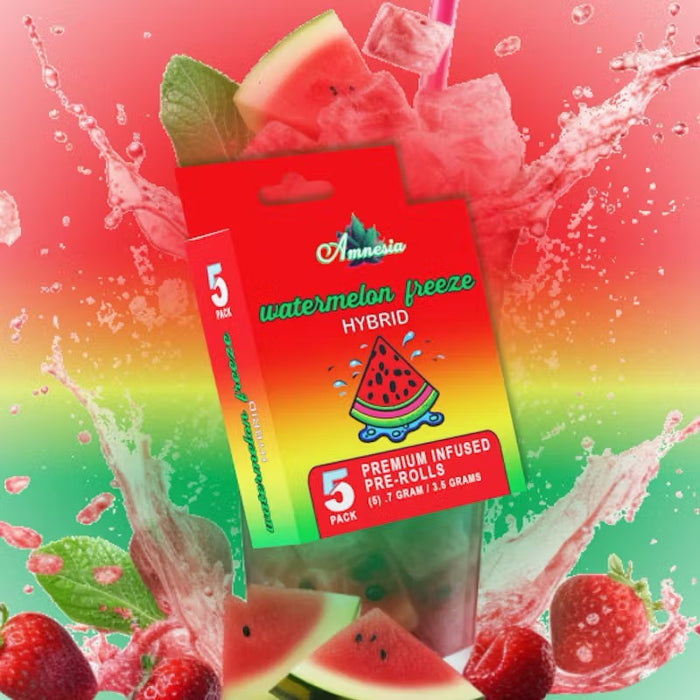 Amnesia | Watermelon Freeze | 5-Pack (.7g) Infused Pre-Rolls|-MJ